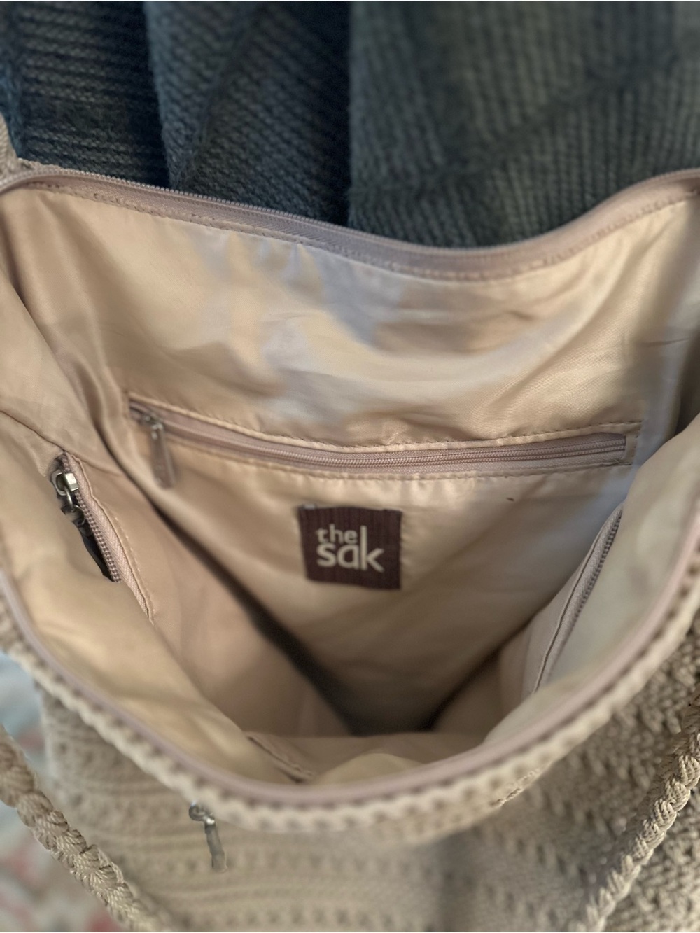 The Sak Y2K Slouchy Beige Crochet Woven Shoulder Bag Neutral Minimalist Boho - Picture 5 of 8